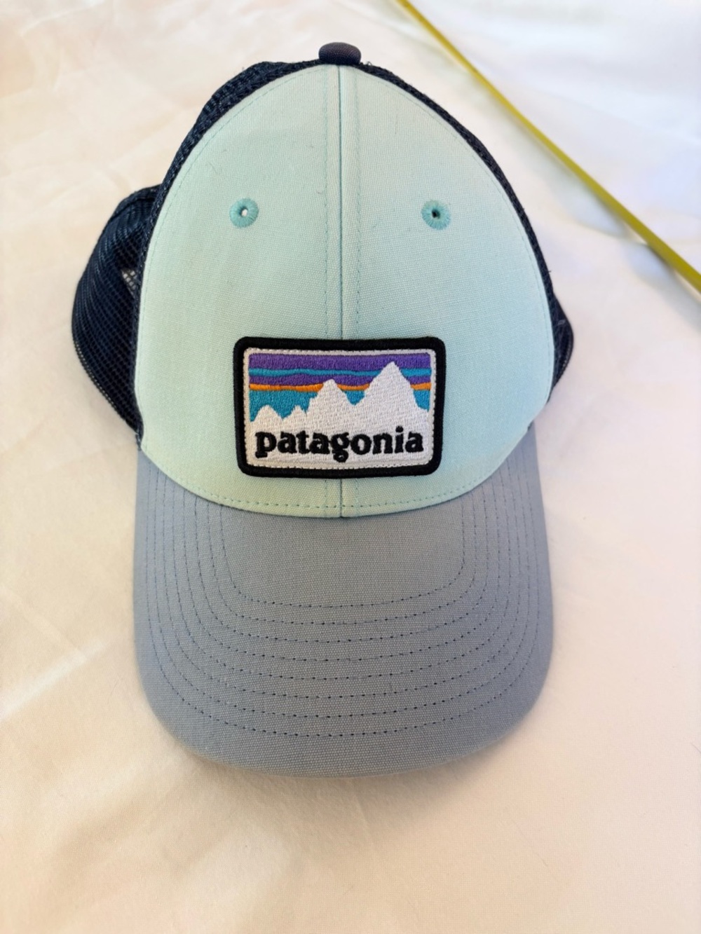 Patagonia Mint Front Blue Brim Mesh Trucker Hat